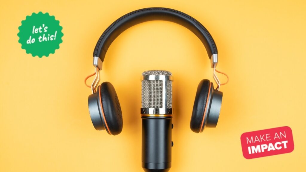 Podcast headphones and microphone