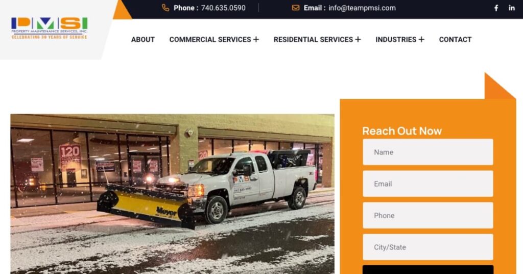 PMSI website screenshot of Snow removal services