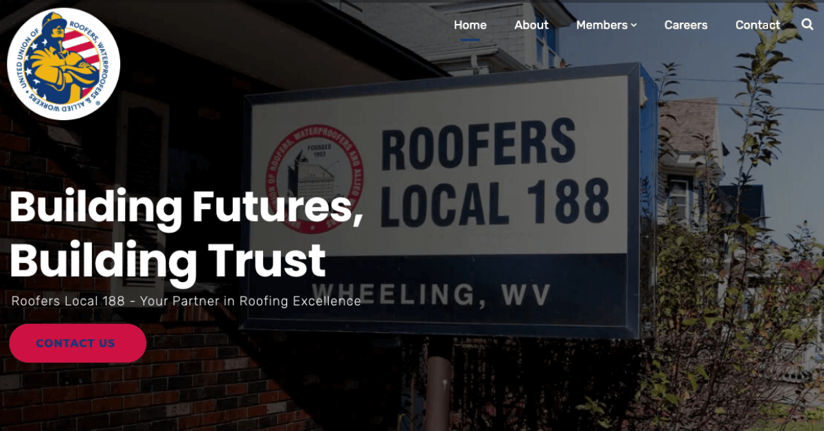 Roofers Local 188 website screenshot of homepage