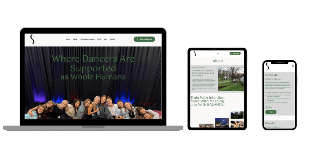 3 responsive views for Balance Retreat for Dancers
