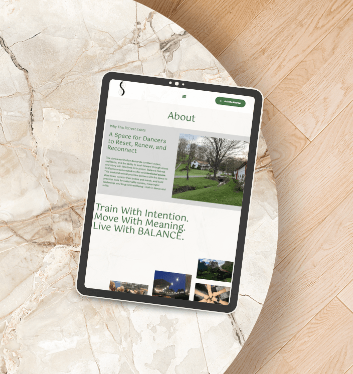 Balance Retreat site on a tablet