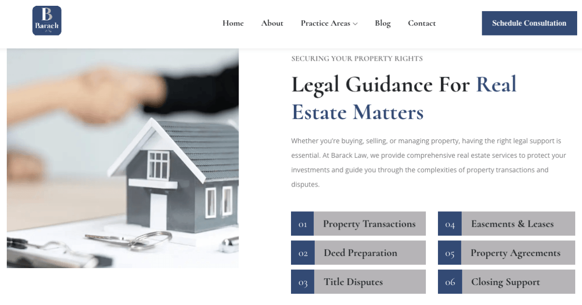 Barack Law practice areas real estate screenshot